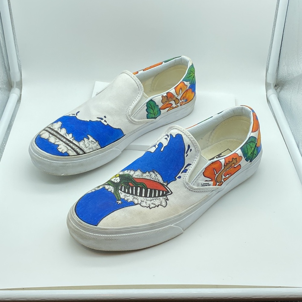 Custom artist design Vans classic slip-on Hawaiian surfboard Beach themed unisex - Picture 2 of 12